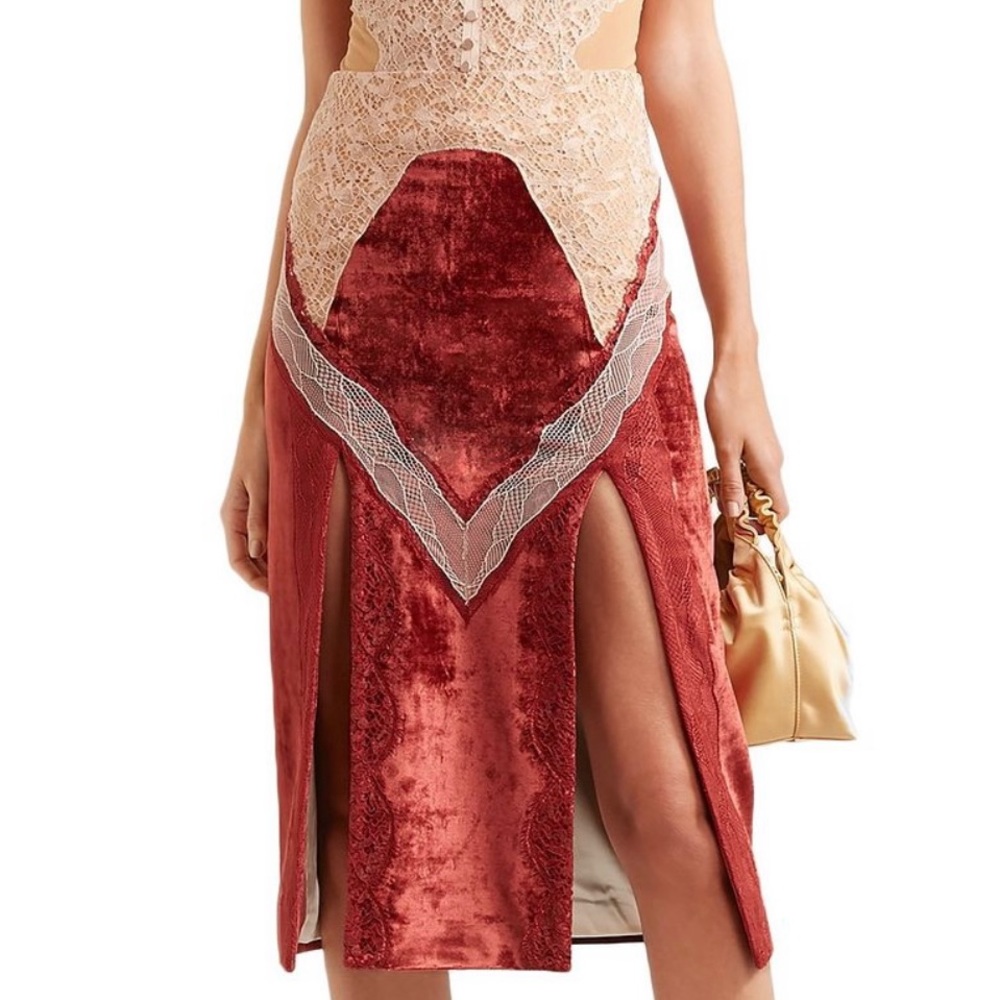 JONATHAN SIMKHAI
Lace-paneled velvet midi skirt ❤️‍🔥